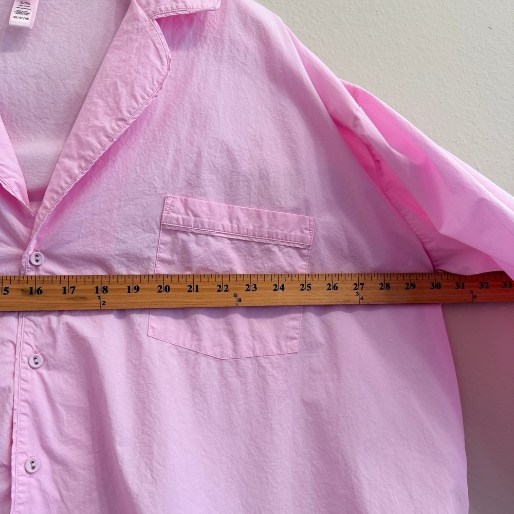 SKIMS Cotton Poplin Sleep Shirt Dress Baby Pink 4X Plus Long Sleeve Button Up - Picture 10 of 11